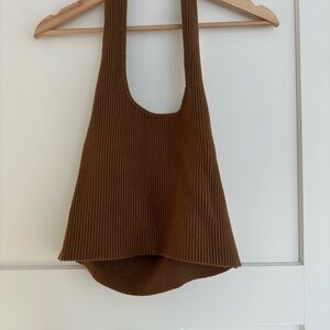 House of Harlow 1960 Brown Ribbed Halter Crop Top